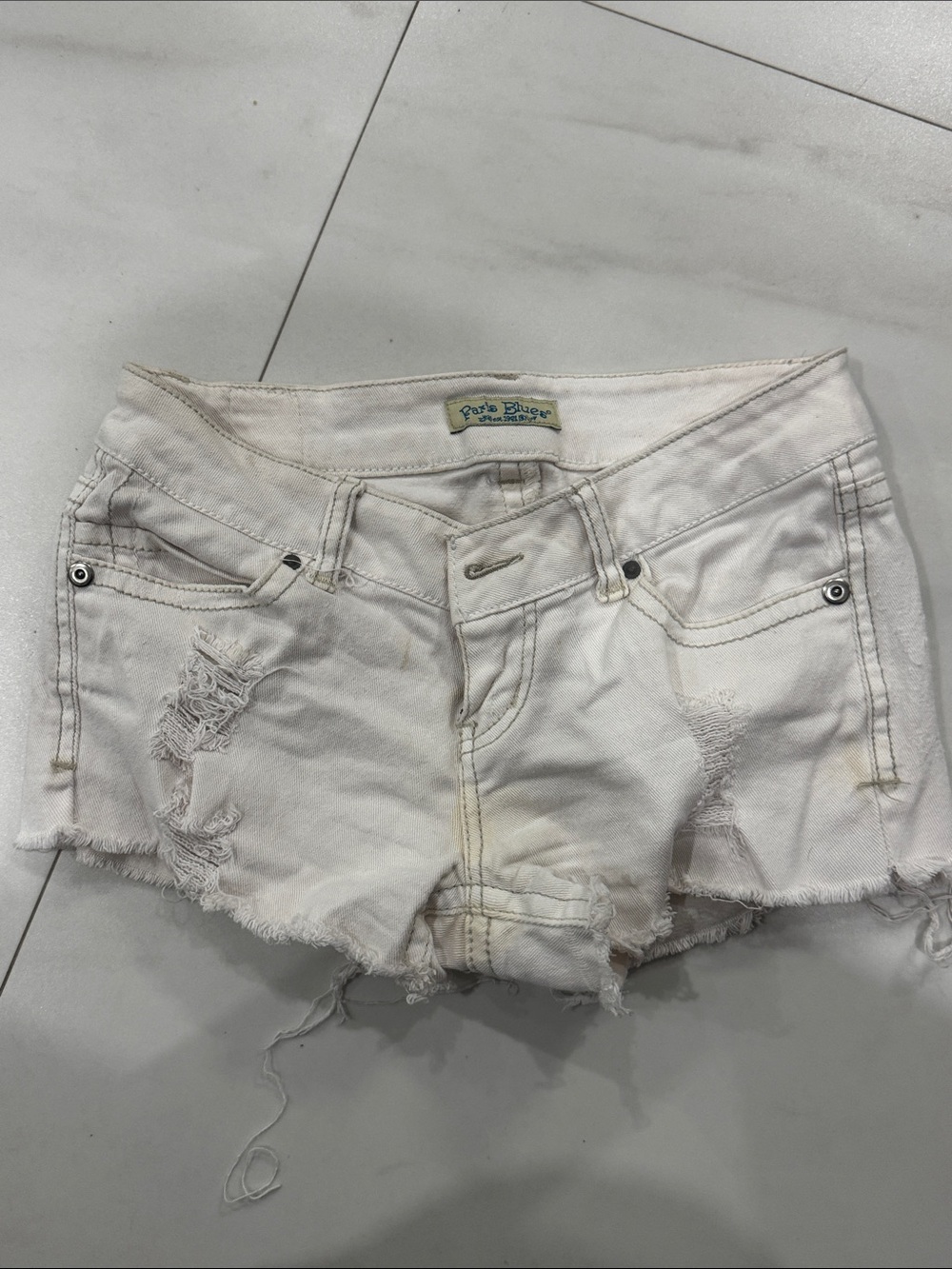 Paris Blues White Distressed Cutoff Denim Shorts